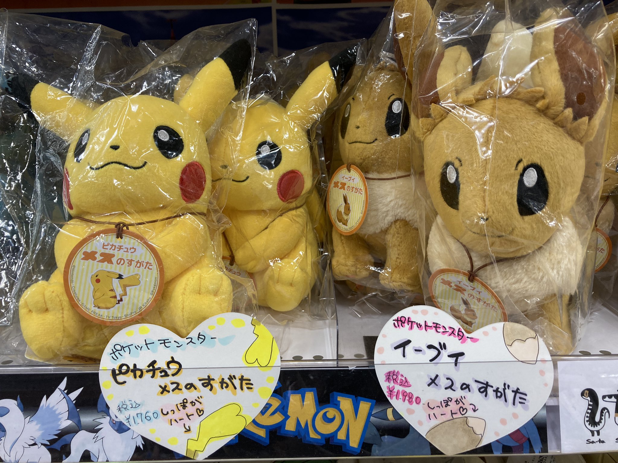 تويتر アニメイト渋谷 ブルーピリオド Omoinotakeさんパネル展示中 على تويتر アニシブ入荷 ポケットモンスター ピカチュウ イーブイ メスのすがた しっぽがハートになった ピカチュウ と イーブイ の可愛らしいぬいぐるみが登場シブ ぜひ