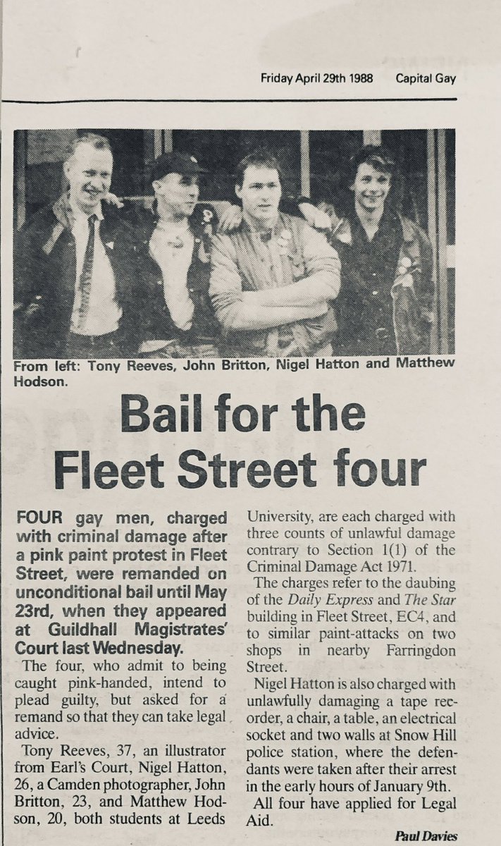 The Press Complaints Commission at the time ruled that such language was acceptable, because the validity of our lives was still a matter of debate.Section 28 was making its way into law.Angry and frustrated, me and some friends responded by painting Fleet St pink.