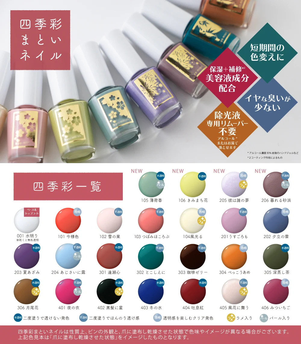 四季彩まといネイル「みついちご」「風花に舞う」「深蒸し茶」の3色セットがあたるキャンペーン中。