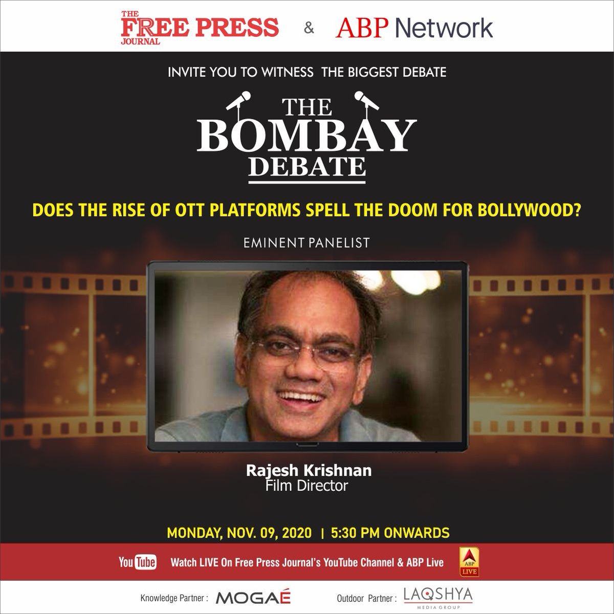 fpjindia's tweet photo. The Bombay Debate: Does the rise of OTT platforms spell the doom for Bollywood?

@rajoosworld
@panavi
@ABPNews
@_SandeepGoyal_

https://t.co/CDuRXl6sfX https://t.co/NToY1yTlY4