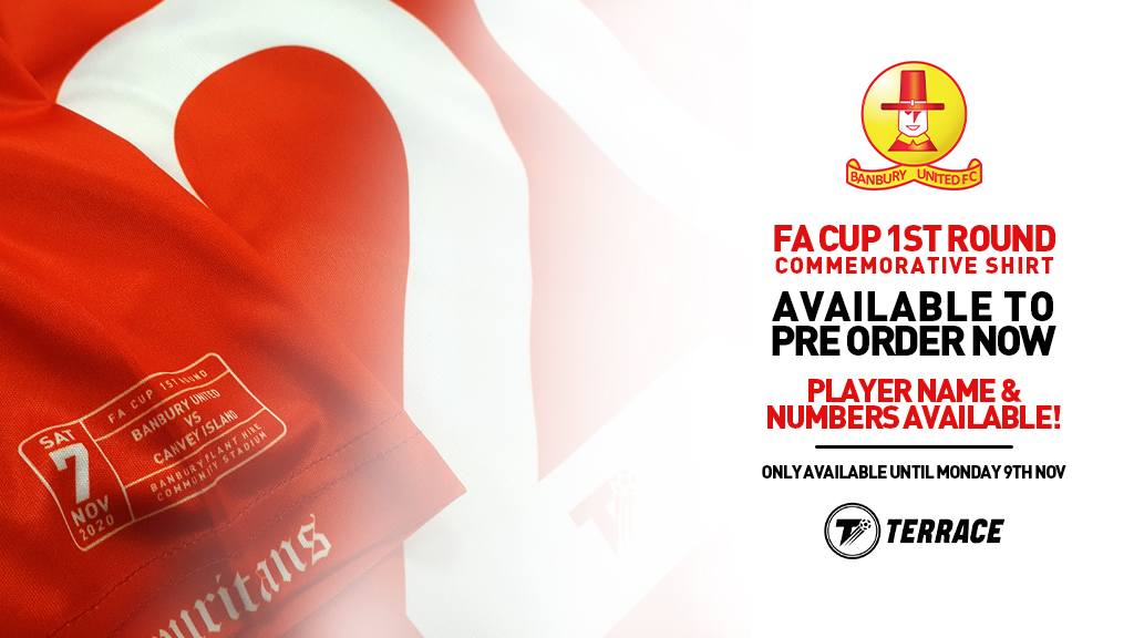 theterracestore's tweet photo. Available to preorder!

Your @BanburyUnitedFC FA Cup 1st Round replica shirt inc commemorative text &amp; the option to have players name and number!

🛒 > https://t.co/uBOYbh1oZX

Available until Monday, a historic, must have shirt for the collection.

RT for a chance to win one! https://t.co/BDHTwsJAx9