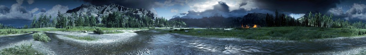 Little Creek River | day &amp; night (panoramic)

#rdr2 #reddeadredemption2 #virtualphotography #rockstargames