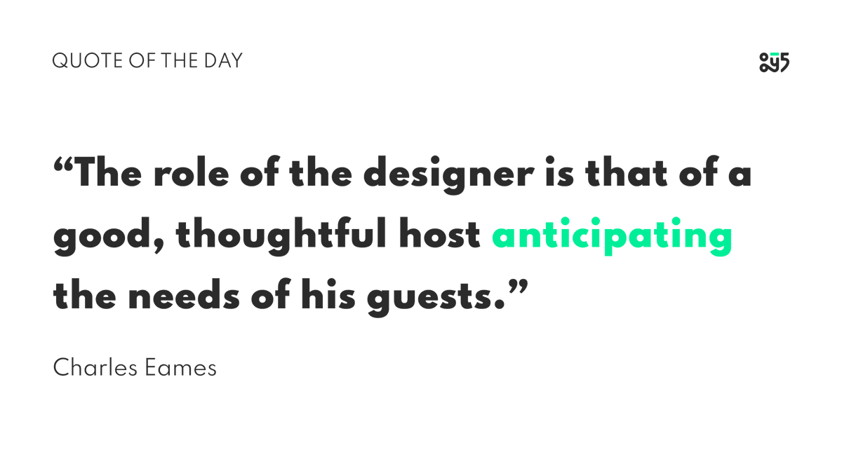 What do you think is the role of a designer? 🤔💭
Happy Friday!
.
#8y5studio #quoteoftheday #charleseames #design #designquotes #InspirationalQuotes #FridayMotivation