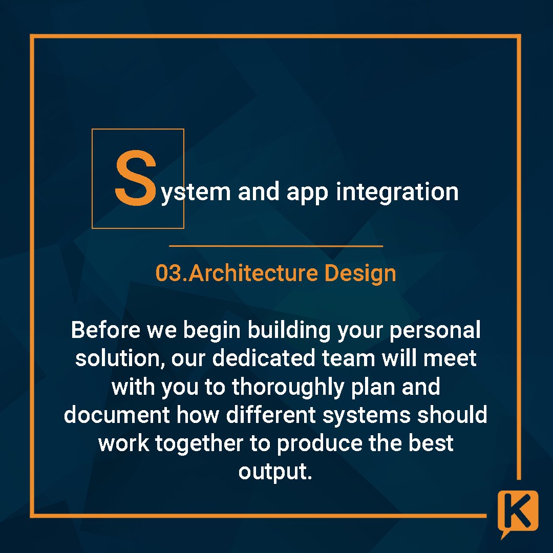 KeenEyeLanka's tweet photo. The 3rd step of systems & app integration is architecture design. Our team meets with you before building your solution, where we plan & document how lone systems must work together & deliver the best output.
#WeAreKeeneye #KeenEye #Boutiquesoftware #Softwarehouse #SolutionsByKE https://t.co/tshGaanGc8