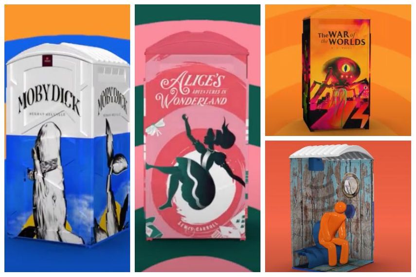 INSPIRATION STATION: People heeding the call of nature also hear the words of classic authors in a set of book-themed portable toilets designed by Geometry Singapore for Storytel.  buff.ly/3exheAE