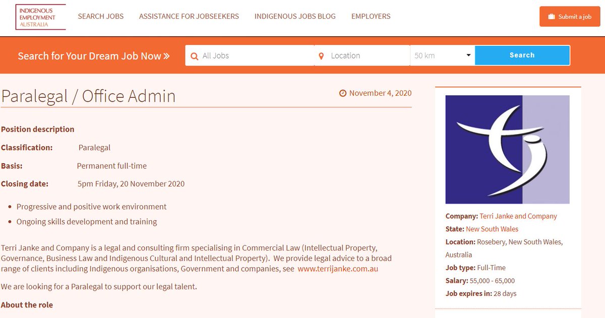 So excited to be looking for an Office Admin/Paralegal & would love Indigenous applicants. You don't need a law degree, just good admin & writing and #smiles. atsijobs.com.au/jobs/paralegal…
 via 
@indigenousjobz