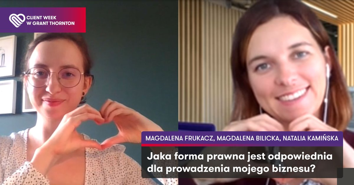 GrantThorntonPL's tweet photo. OSTATNI DZIEŃ #ClientWeek Grant Thornton 💜❤️ Dziś kolejne atrakcje. A tak Magdalena Frukacz, Magdalena Bilicka i Natalia Kamińska pomagały dobrać odpowiednią formę prawną do prowadzonego biznesu we wtorek.
W tym roku Client Week jest REKORDOWY! https://t.co/KtIBZt3mrh https://t.co/Nb605OxvZV