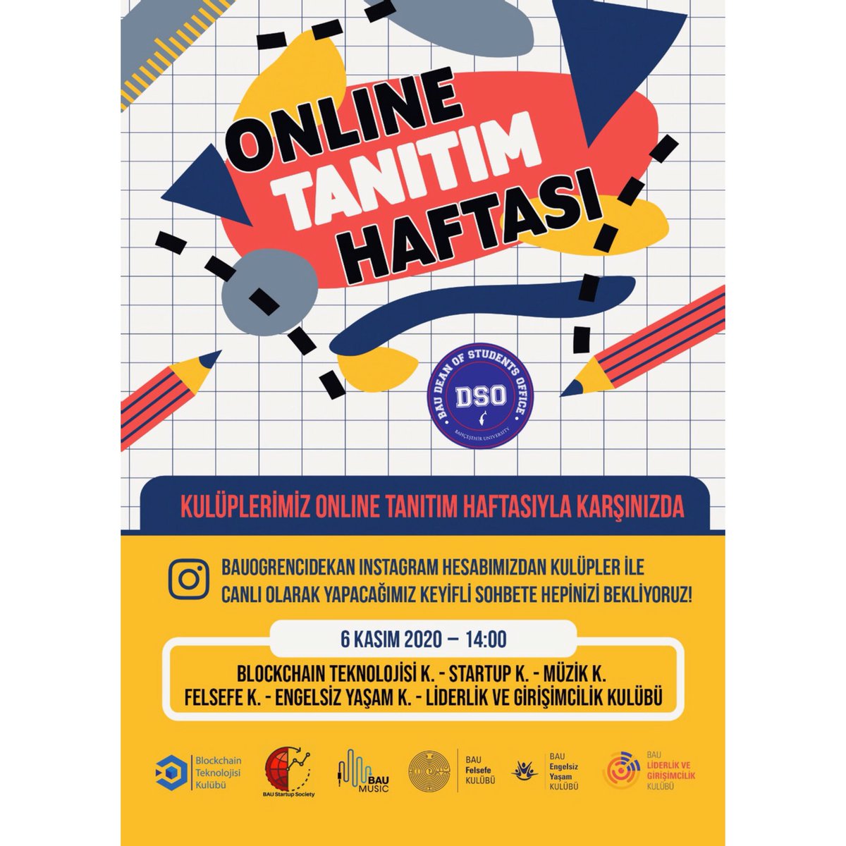 Kulüplerimiz Online Tanıtım Haftası İle Karşınızda 🤩🎉

Bugün Saat 14:00’de <a href="/bauogrencidekan/">BAU Öğrenci Dekanlığı</a> Instagram Hesabımızdan Kulüpler İle Canlı Olarak Yapacağımız Keyifli Sohbete Hepinizi Bekliyoruz 🤗