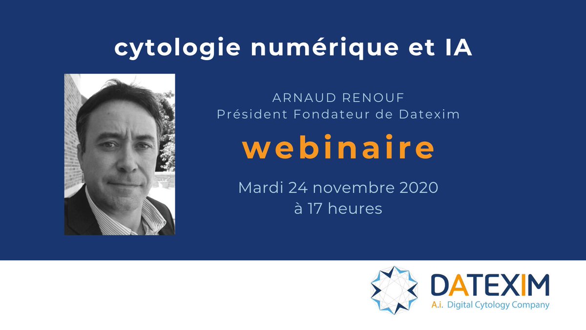 DATEXIM_SAS's tweet photo. 𝐖𝐞𝐛𝐢𝐧𝐚𝐢𝐫𝐞
Comment l'IA et cytologie numérique transforment votre workflow pour une + grande efficacité des labo
🕔 24 nov. à 17 h
Inscription : https://t.co/2KEFuX60Uk
#Anatomopathologistes et #Cytotechniciens
#cytologie #Medtech #santé #IA #laboratoire #Cytotech #Path https://t.co/NvFCVOJIJM