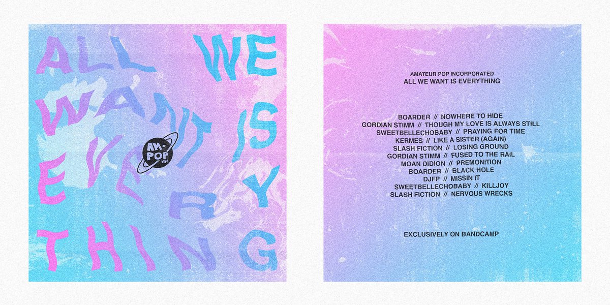 amateurpopinc's tweet photo. 🪐 AMP011: "ALL WE WANT IS EVERYTHING" 🪐

a new comp from AmPop - 11(!) brand-new &amp; unreleased tracks from @kermesforever @slash_fic @sweetbellechobb @GordianStimm &amp; @boarderband!!!! https://t.co/WdyIULJW9Z
