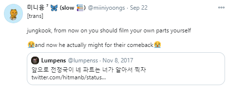 The response was very positive, not only from fans, but the company CEO tweeted “Pure talent in blood. What did I say, JK?” and Lumpens, the directors of many BTS MVs, said from now on Jungkook should film his own parts in the MV.