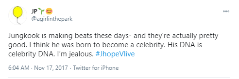 In January 2017, Jungkook mentioned he wanted to make beats. In May 2017, Pdogg mentioned in an interview how JK knows how to make beats. And in November 2017, Jhope said during a VLive that JK was making beats these days, and they were really good. https://twitter.com/jungkook_kkoo/status/996625867399839744