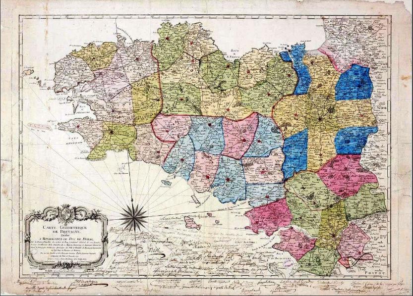 ArchivesnatFr's tweet photo. Voyageons aujourd’hui en #Bretagne avec cette carte géométrique portant les limites des futurs départements, datant de 1771. #Confinement #culturecheznous https://t.co/LVcWBeXDIj
