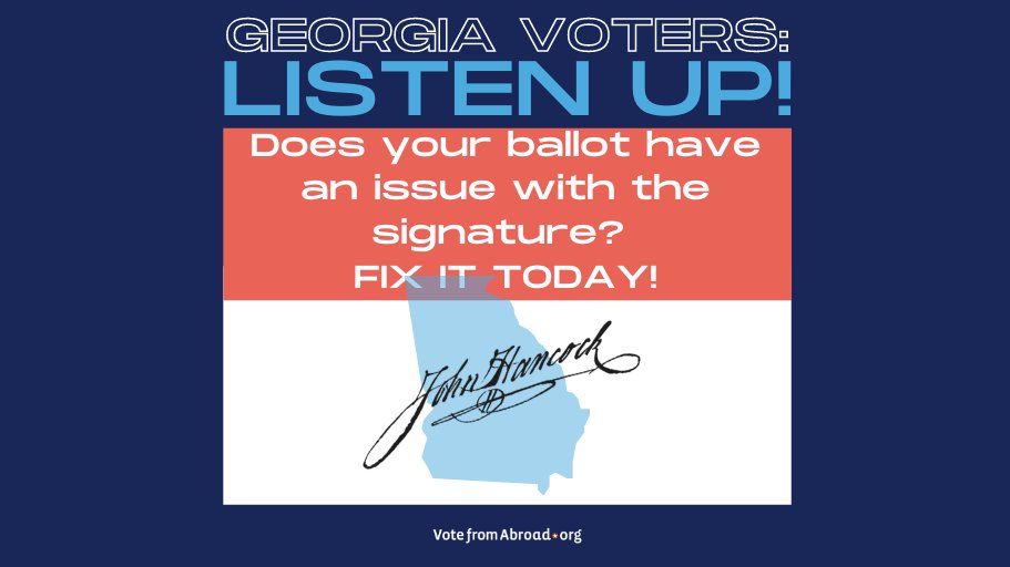 vfaglobal's tweet photo. ⚠️⚠️⚠️Georgia Voters abroad. Check your ballot status here: https://t.co/lAWCKyZ2tX. If there's a problem, contact your county immediately. THIS IS LAST DAY TO CURE YOUR BALLOT! More info here: https://t.co/aAHH7AyHCl #GeorgiaElection #curingballots #mailinballots https://t.co/wOozryyelz