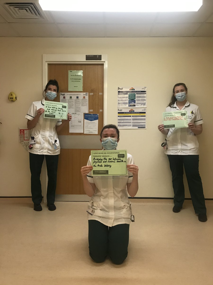 WAHT_OT's tweet photo. 💚 Here are Taylor, Laura and Grace, some of our OTs from the Alex, 2 of which are newly qualified and at the start of their OT career. Thank you all for sharing your reasons why you love being an OT and why you chose OT as a career 💚 #ChooseOT #OTweek #FutureOfOT https://t.co/BzBZf6gsI7