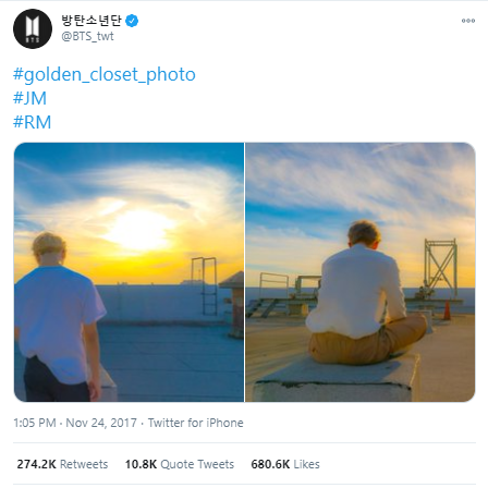 On November 24th 2017, Jungkook tweeted photos using the hashtag  #golden_closet_photo. Jungkook subsequently often used G.C.P as caption when uploading photos he shot himself.Another branch of the Golden Closet Studio was born – the G.C.P