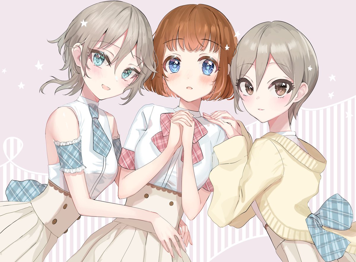 anastasia (idolmaster) ,shiomi syuko multiple girls 3girls blue eyes short hair grey hair brown hair looking at viewer  illustration images