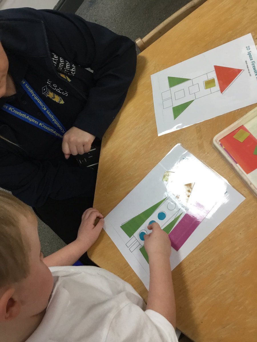 croxtetheyfs's tweet photo. Nursery are using shapes to build rockets 🚀 “triangle at the top” “lots of circles” #shaperockets @HSayonas @RainbowEduMAT @CroxtethC https://t.co/IlOE5AFJk4