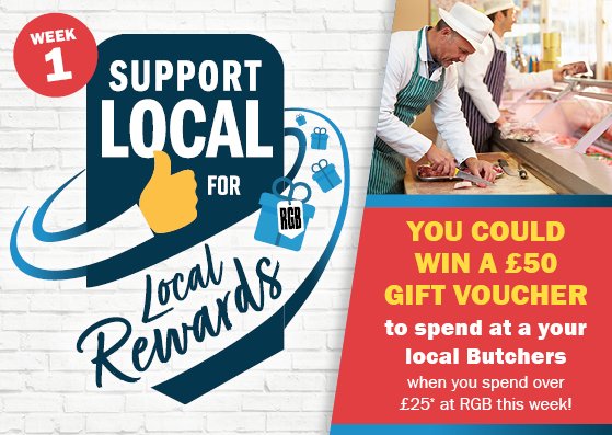RGBArchie's tweet photo. Our first '#SupportLocal for Local Reward' prize draw is live!

Spend £25 at RGB this week and you could win one of 10 x £50 vouchers for a local butcher of your choice 🎉

Find out more here: https://t.co/OfjxuTmQk7 https://t.co/9y456jZArl