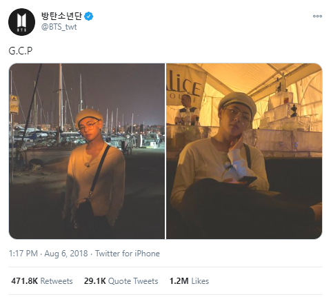 On November 24th 2017, Jungkook tweeted photos using the hashtag  #golden_closet_photo. Jungkook subsequently often used G.C.P as caption when uploading photos he shot himself.Another branch of the Golden Closet Studio was born – the G.C.P