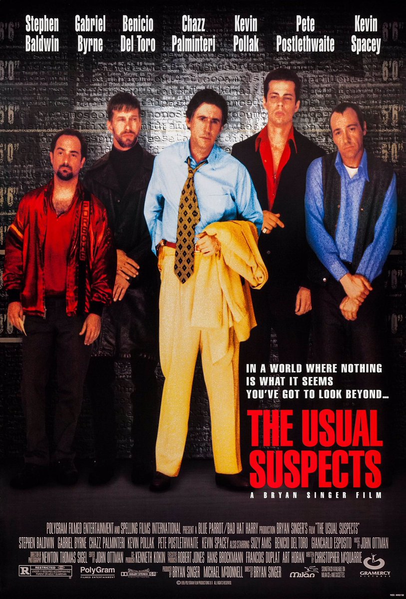 Good morning everyone! Happy Friday!
#FridayFeeling 
#MyFavorite90sMovies
 'The Usual Suspects' 🎬 1995, September 15!
Directed by Brayn Singer,
Starring #StephenBaldwin , #GabrielByene ,
#BenicioDelToro , #KevinSpacey ,#MorganHunter,
#film #Cinema 🎥