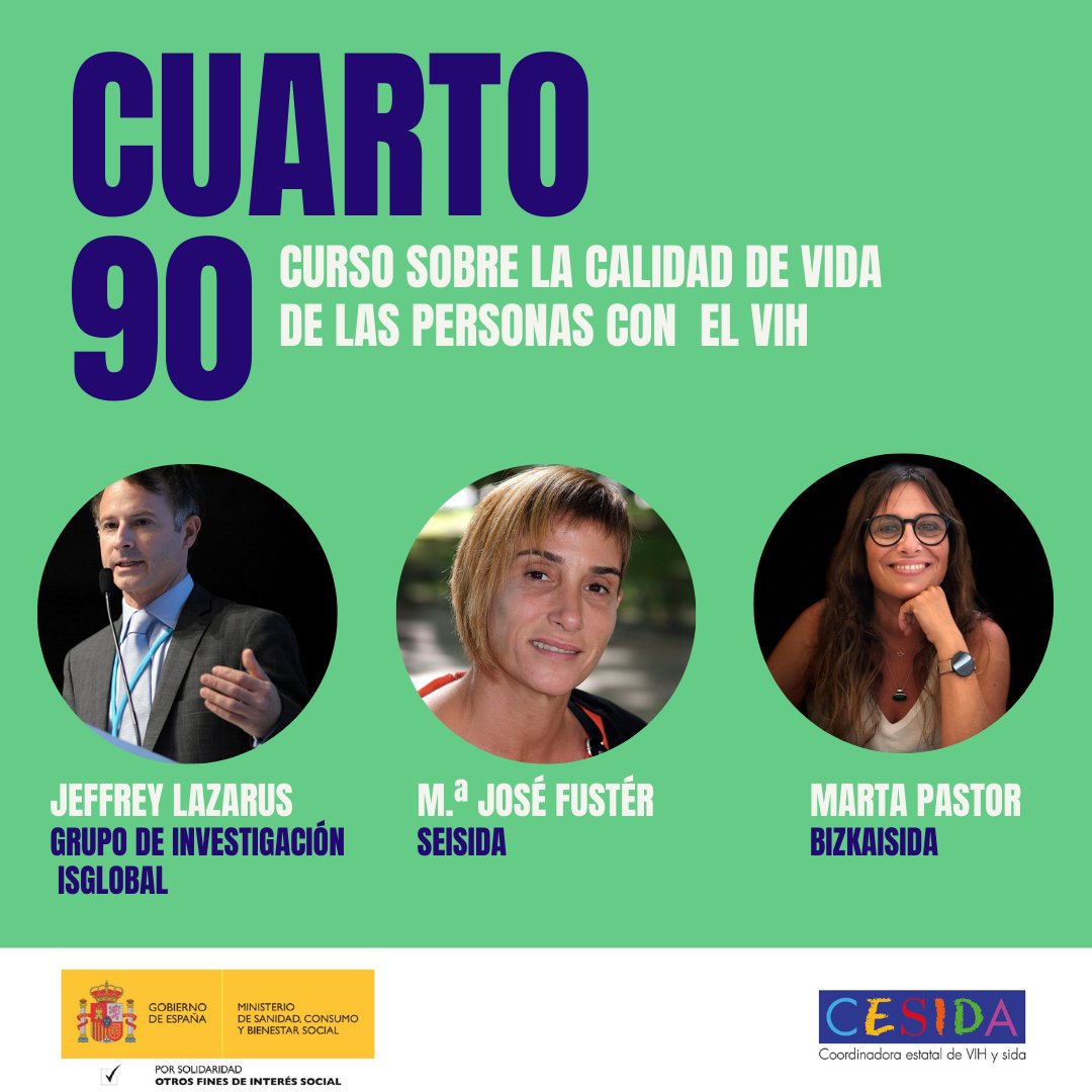 cesida_esp's tweet photo. Curso #Cuarto90 sobre la calidad de vida de las personas con el #VIH. Ponentes: @JVLazarus de @ISGLOBALorg , @BenidormJose de @Seisida , y @martapast , de @bizkaisida
¿Quieres verlo?👉🤓https://t.co/CWUZ7Xv63F https://t.co/OuHRTlgwgV