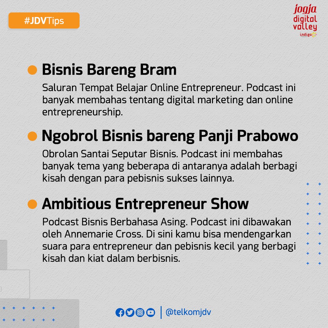 indigohubjogja's tweet photo. Hola JDV..
Belajar bisnis sambil nyantai yuk! Caranya gimana?
Cukup rebahan dan mendengarkan podcast ini, kalian udah bisa menambah ilmu loh.. Tapi jangan lupa setelah mendengarkan podcast ini, ilmunya direkam dan di praktekan langsung ya..
Selamat medengarkan!
#JDVTips https://t.co/I45IwK8KUp
