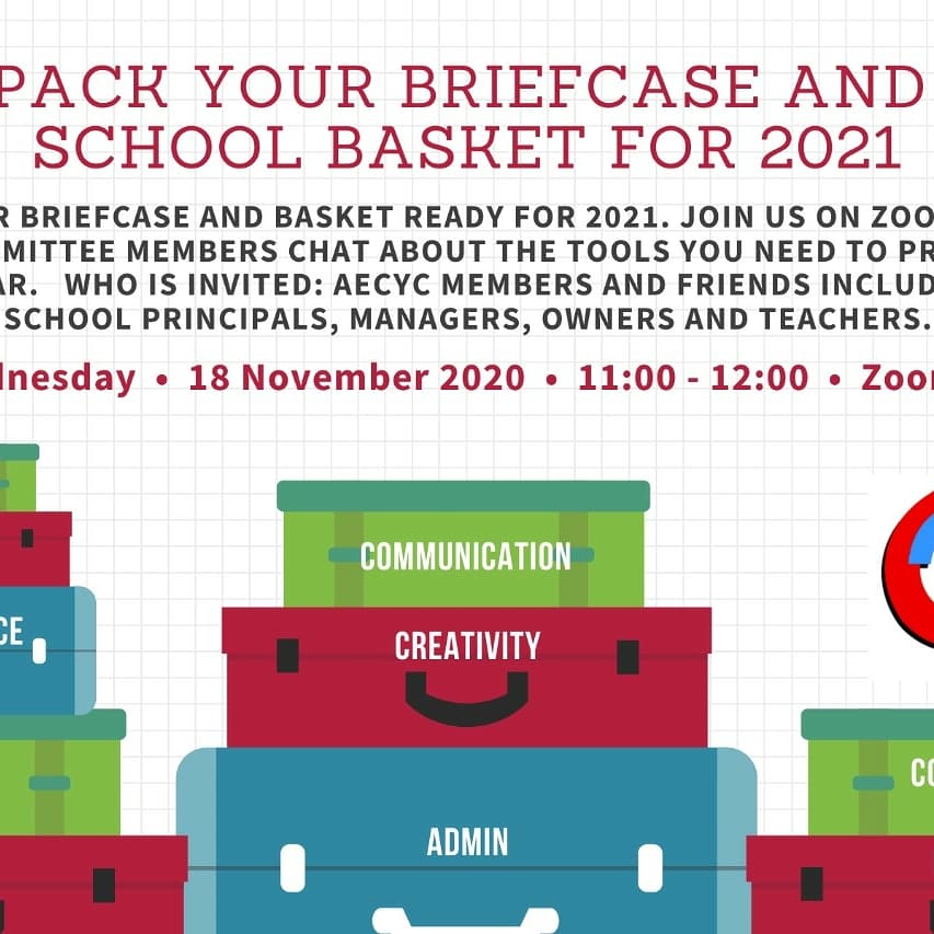 AECYCecd's tweet photo. Get your ECD briefcase and basket ready for 2021. Join us on Zoom as the AECYC committee members chat about the tools you need to prepare for next year. Set the table for your staff and all of you can join for free! 
google forms link to attend:
https://t.co/T9TxrsdVZZ https://t.co/KvS4oVAbjQ