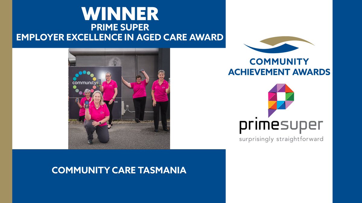 TAS_CAAwards's tweet photo. π Congratulations to Community Care Tasmania, the winner of the Prime Super Fund Employer Excellence in Aged Care Award!
#TASCAA #communityawards #agedcare #agedservices #elderlycare #elderly #eldercare #staffdevelopment https://t.co/zrnkYIPtxB