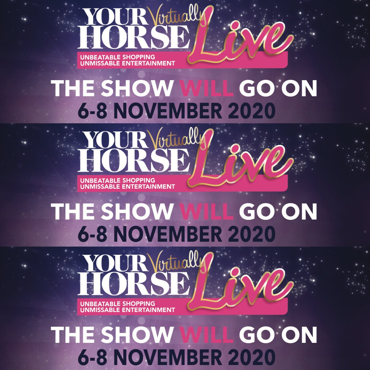 Good Morning, welcome to Your Horse Virtual Live 2020. Our stand is open for business and we are here to help all 3 days from9am to 6pm. Contact us through our YHL Web Page. Happy Shopping