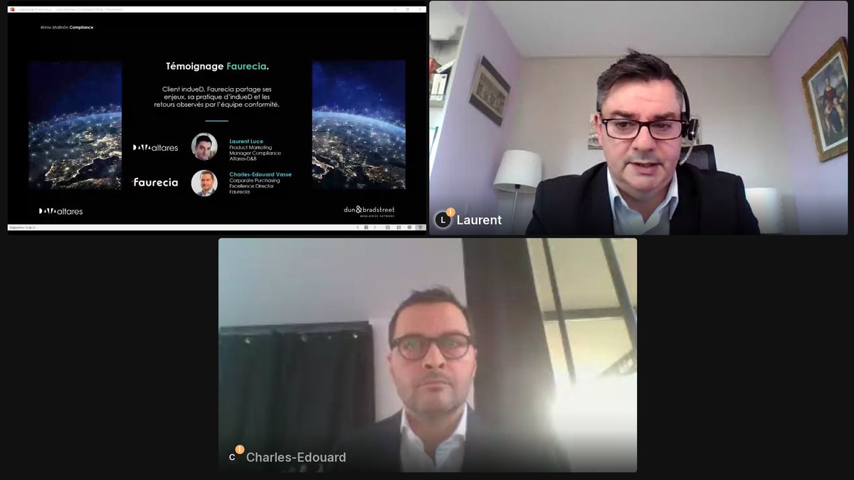 AltaresDB's tweet photo. #MatinéeCompliance | Témoignage de Charles-Edouard Vasse @Faurecia sur l’utilisation de #IndueD dans leur processus de #Compliance.
Rejoignez le live ici ⤵️
https://t.co/GRNKwrCyUv https://t.co/3SzV71FuwX
