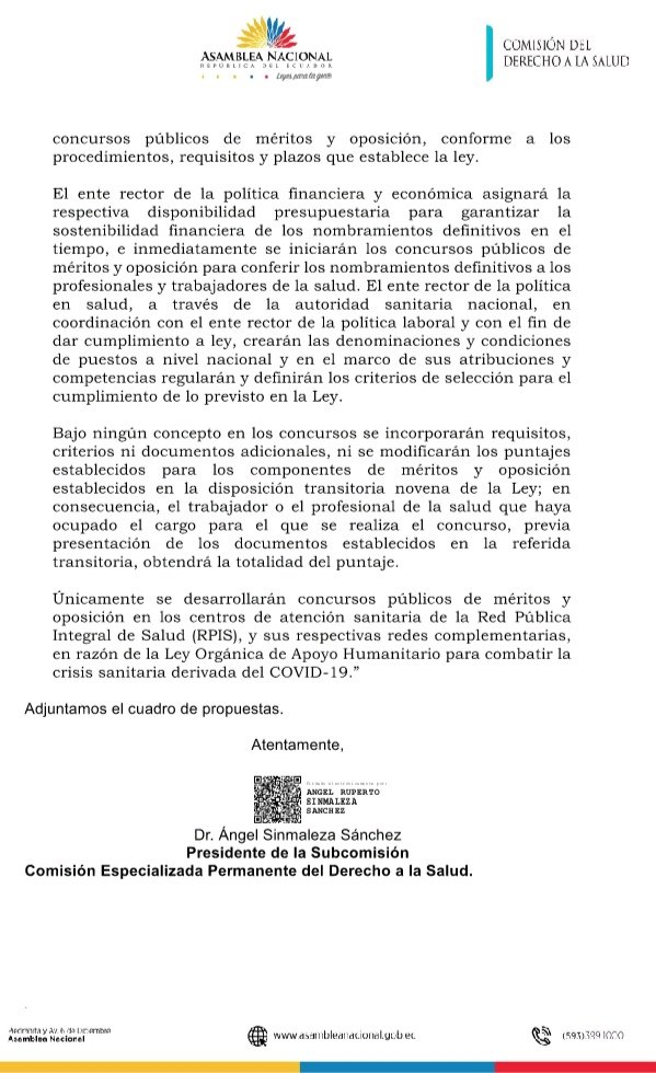 rodricollaguazo's tweet photo. CAUSA JUSTA LA LUCHA DE TRABAJADORES Y PROFESIONALES DE LA SALUD.

La Subcomisión de Salud, aprobó la propuesta de reforma a los artículos 10 y 40 del reglamento a la ley "humanitaria", la cual fue enviada  a los ministros de Salud, Trabajo, Economía  e IESS, para su análisis. https://t.co/P9ggbO9N2L