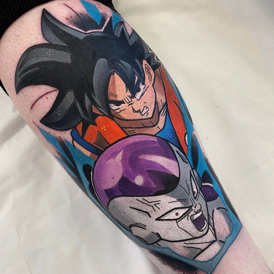 Dope #DragonBallZ themed work by @stickypop with #killerinktattoo supplies!  #killerink #tattoo #tattoos #bodyart #ink #tattooartist #tattooink  #tattooart #goku #frieza #dbz, image size:1080x1080