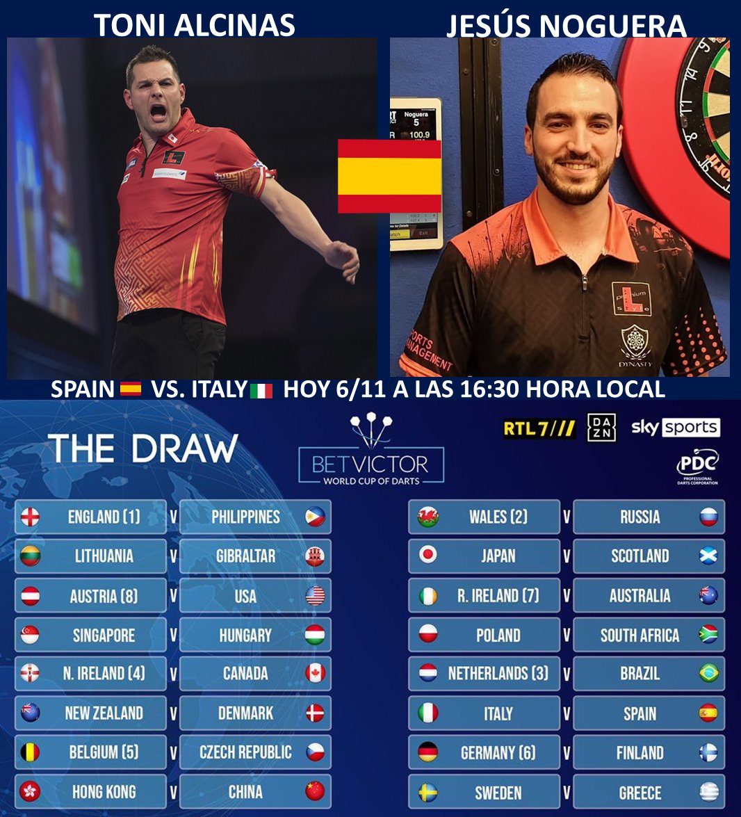 Today at 4:30 p.m. (local time) Final Stage in the @PDCEurope World Cup of Darts from Austria. The Spanish team formed by our @radikalplayers Platinum Official Player and brand ambassador @AntonioAlcinas together with @yuso180 faces the Italian team. Good luck Team!!