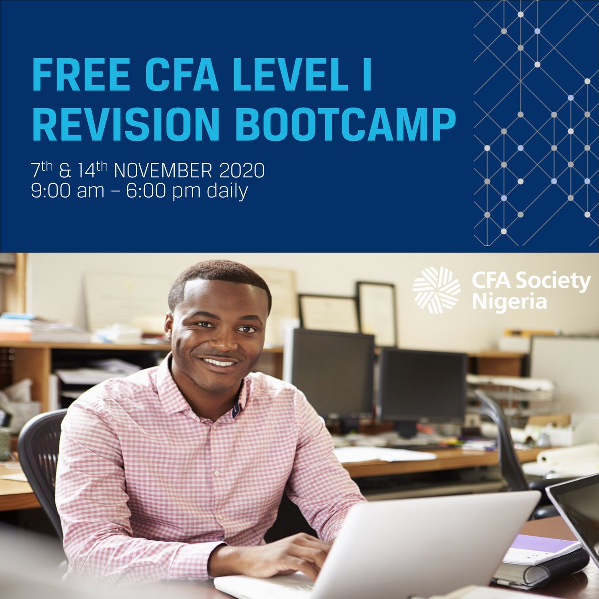 CFASocietyNG's tweet photo. Last chance to register for our #CFA Level I Revision Bootcamp happening on Saturday 7th and Saturday 14th November from 9:00 am - 6:00 pm daily.

Register https://t.co/oovMNJ6gWi

#cfaexam #cfainstitute #cfalevel1 #cfaprogram #CFANaija #financeprofessionals #Level1bootcamp https://t.co/ep3VSl2AmP