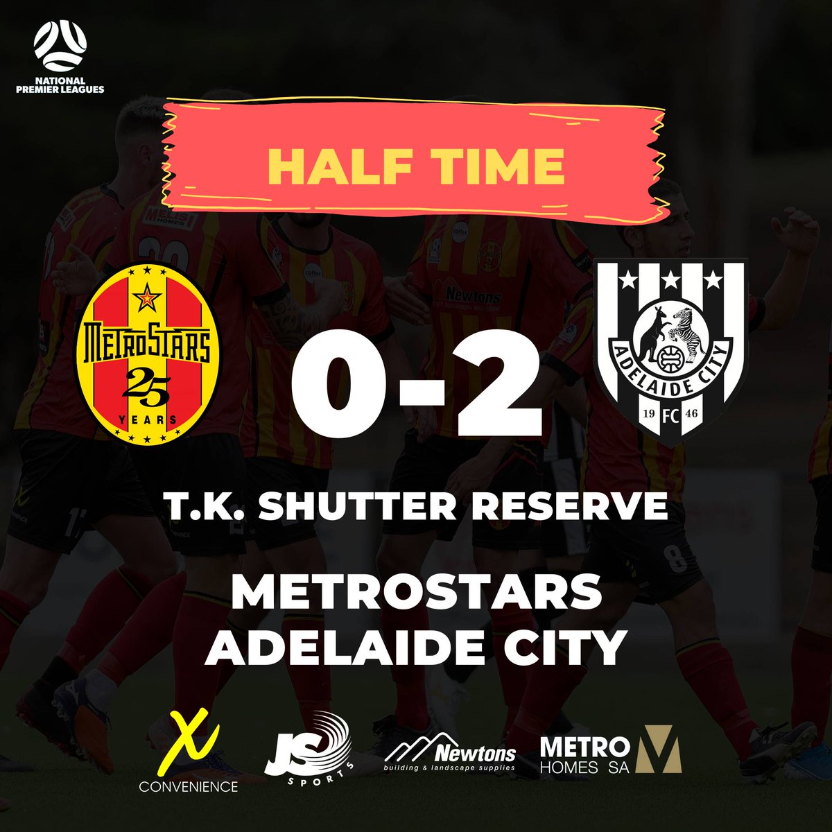 NE_MetroStars's tweet photo. HT | A massive second half required.
#MetroStars 0-2 @AdelaideCityFC
#NPLSA #MSvAC https://t.co/MhZOmyIOly