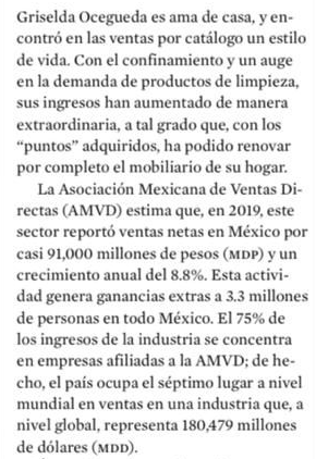 The same Forbes article opens with the story of a housewife who has replaced all her furniture as an example of the benefits of working for BW before explaining how the 3.3M Mexicans in direct sales make it the 7th in the world for this type of work.