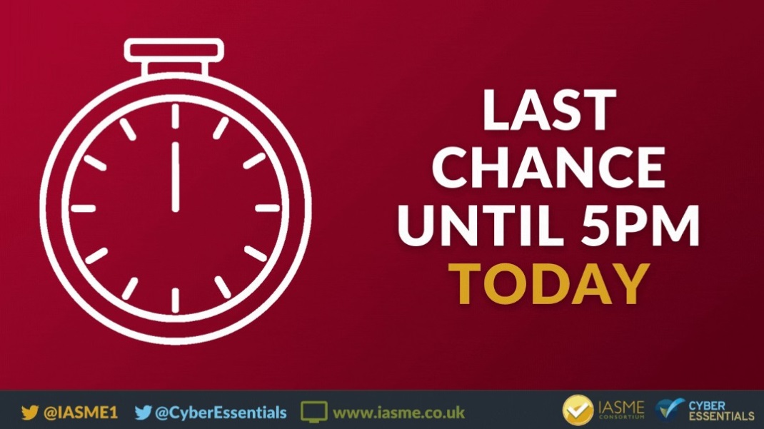 D2NA's tweet photo. Don’t miss out! There is just one day left for registered charities to get their discount on the #cyberessentials certification – apply before 5pm today via https://t.co/vFy9SWbaZy #cybersecurecharities https://t.co/zk64Ctfyez