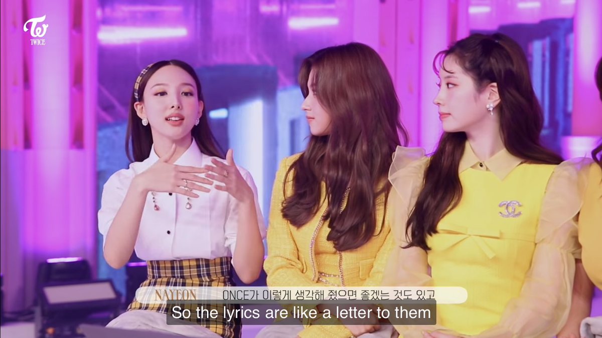aftermyooui's tweet photo. so... depend on you was written by nayeon bc she was inspired when she was chatting with onces... and it’s like a letter to us since we find strength in their songs... we don’t deserve her :( https://t.co/GosLwHGS4j