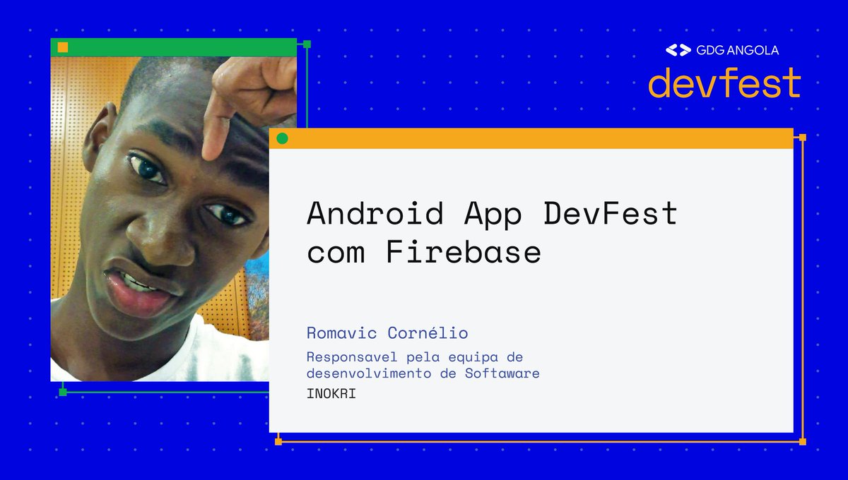 GdgLubango's tweet image. Conheçam o @RomavicdosAnjos - Programador Mobile.

Para o Devfest Angola 2020, Romavic irá fazer uma demostração de uma app para o Devfest usando Kotlin &amp;amp; Firebase.

🔗 cutt.ly/devfestAO

Vemo-nos amanhã🚀

#devfest #devfest2020 #devfestAngola