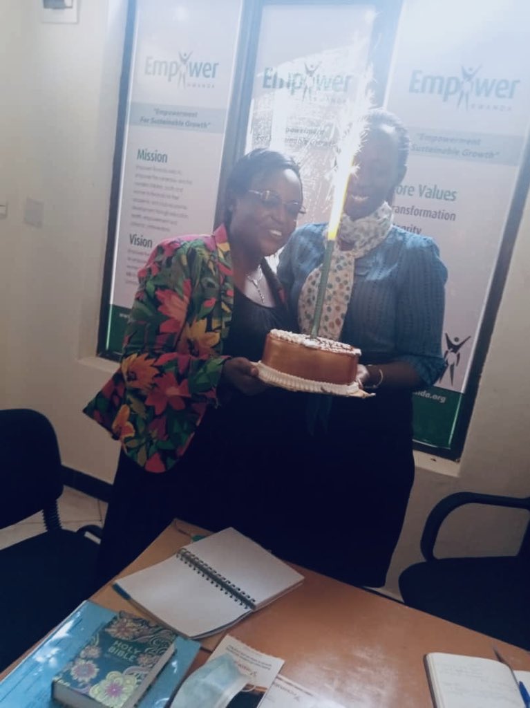 OliviaK1985's tweet photo. @EmpowerRwanda was blessed to host the Co-Director of @GSF_RC Madam @InnocenteUwa. The visit was 2 strengthen the partnership btn our organizations whose focus is 2 support #TeenMothers &their children under #ECD& #FamilyTransformation programs.She surprised me with a #BDcake🙏🏽 https://t.co/YZdoVsA38J