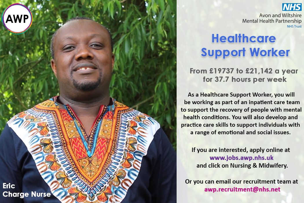 AWPNHS's tweet photo. Are you looking for a new challenge and want to help people with emotional and social needs? We're looking for Health Care Support Workers to join our inpatient teams in #Swindon and #Bristol. Find out more: https://t.co/Bw4bVoGi14 https://t.co/kdi2vUnnGR