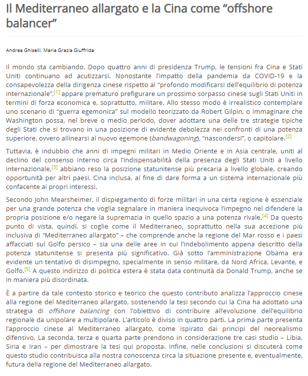In questo nuovo numero di OrizzonteCina, <a href="/MariaGr12556481/">Maria Giuffrida</a> ed io guardiamo all'approccio di Pechino a Libia, Siria e Iran per capire meglio quale sia la strategia cinese nel Mediterraneo allargato: la Cina come offshore balancer!

👇👇👇

twai.it/articles/medit…