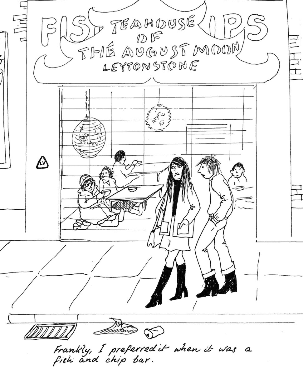 Much of the book's humour derives from the unsuitability of 70s' Leytonstone as a go-to destination for foreign visitors and a hub for international cuisine...