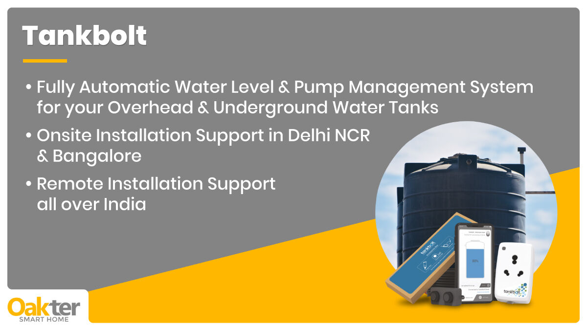OyeOakter's tweet photo. With #Tankbolt, save water, electricity, and forget the stress of manually turning the pump ON/OFF.  What's more, you will get installation support all-over #India.
https://t.co/6bRT1I3Tg2
⠀
#Oakter #MadeInIndia #automation #homeautomation #watermanagement #installationsupport https://t.co/Rlo9TfSYEY