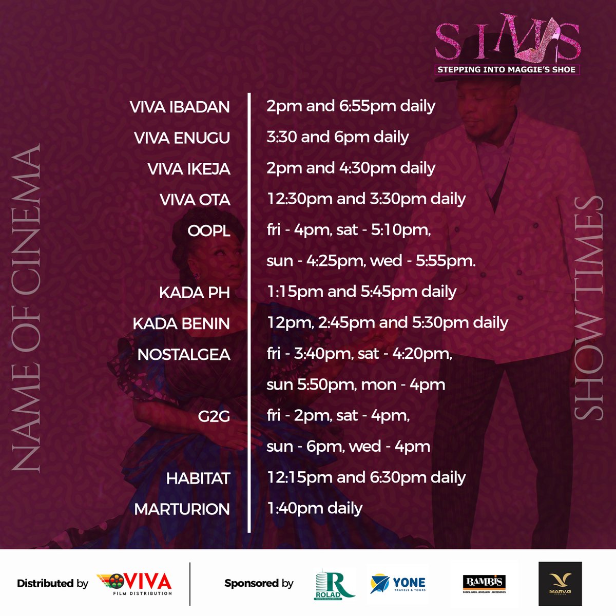 thePRcaptain's tweet photo. Stepping into Maggie's Shoe is coming to your Neighborhoods. 

#SIMSTheMovie is available in cinemas nationwide (Lagos, Ibadan, PH, Owerri). We've got you covered, you'll enjoy watching this sophisticated movie. https://t.co/tQYSU8G3aB