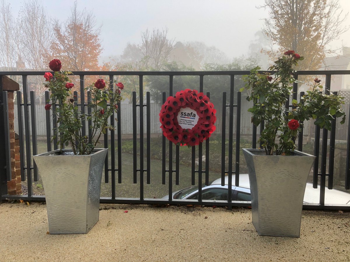 Lest we forget!  Norton House preparing for Remembrance Sunday and Armistice Day.  Feels very apt to have a wreath between two SSAFA Remembrance roses.  Thankful to have the honour of laying a wreath at the outdoor service of our local church on Sunday too. <a href="/SSAFA/">SSAFA</a>