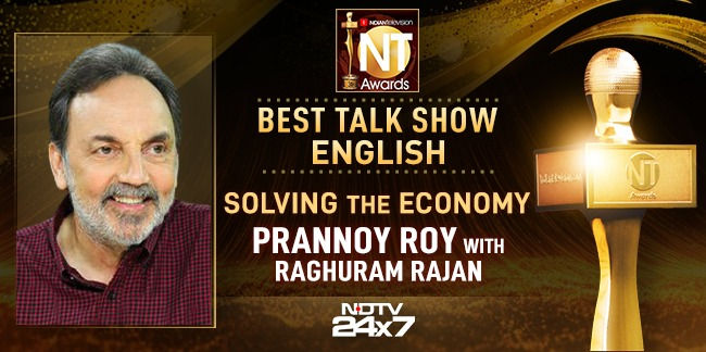 ndtv's tweet photo. #NTAwards | @PrannoyRoyNDTV's "Solving the Economy" with Raghuram Rajan wins Best Talk Show (English) https://t.co/vBbrpCI0QH