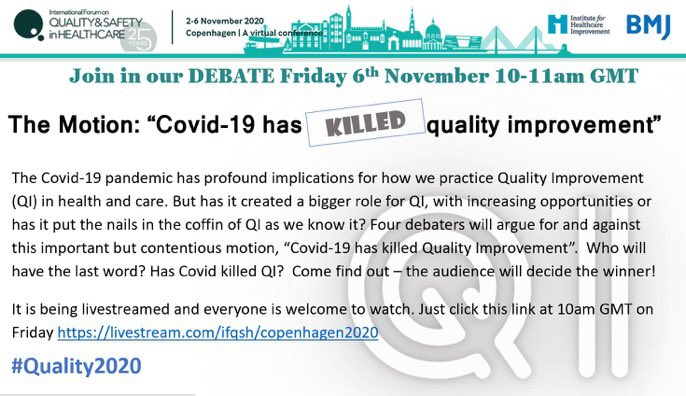 HorizonsNHS's tweet photo. We will be live tweeting the debate " Covid-19 has killed quality impovement" 

@ck4q @GeeMcLachlan vs @Devon_NHSI @DrAmarShah and moderated by @helenbevan 
 
Watch the debate live: https://t.co/I0mO6a3UdC or follow our thread below ⬇️ #Quality2020 https://t.co/wDukaZpMJ3