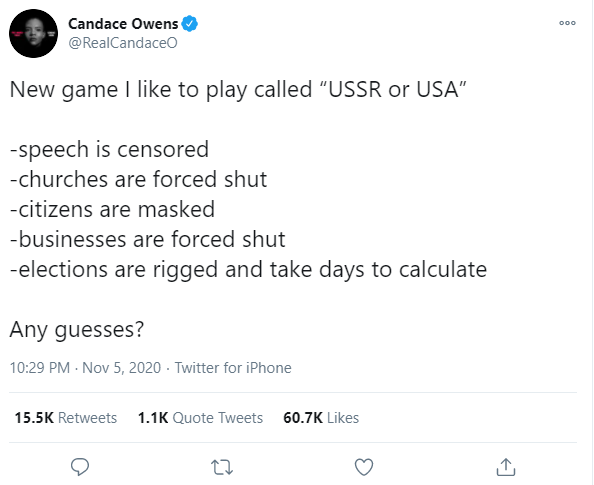FactKirk's tweet photo. There's no evidence our elections our rigged. 

Election totals routinely get finalized days after election day. Media predicting a winner not same thing

There was USSR no masked citizenry, en masse

It can't be both that elections are rigged and they take too long to calculate https://t.co/FXk0H5tlmB